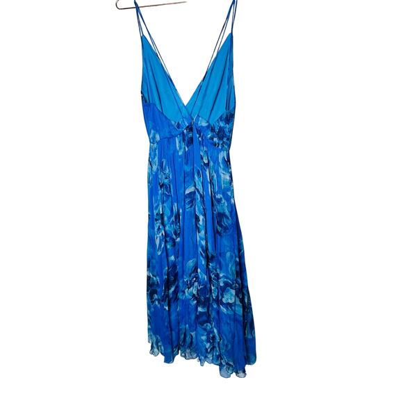 HALSTON Bright Blue Floral Chiffon V-Neck Criss-Cross Open Back Maxi Dress Size4 - Picture 5 of 14